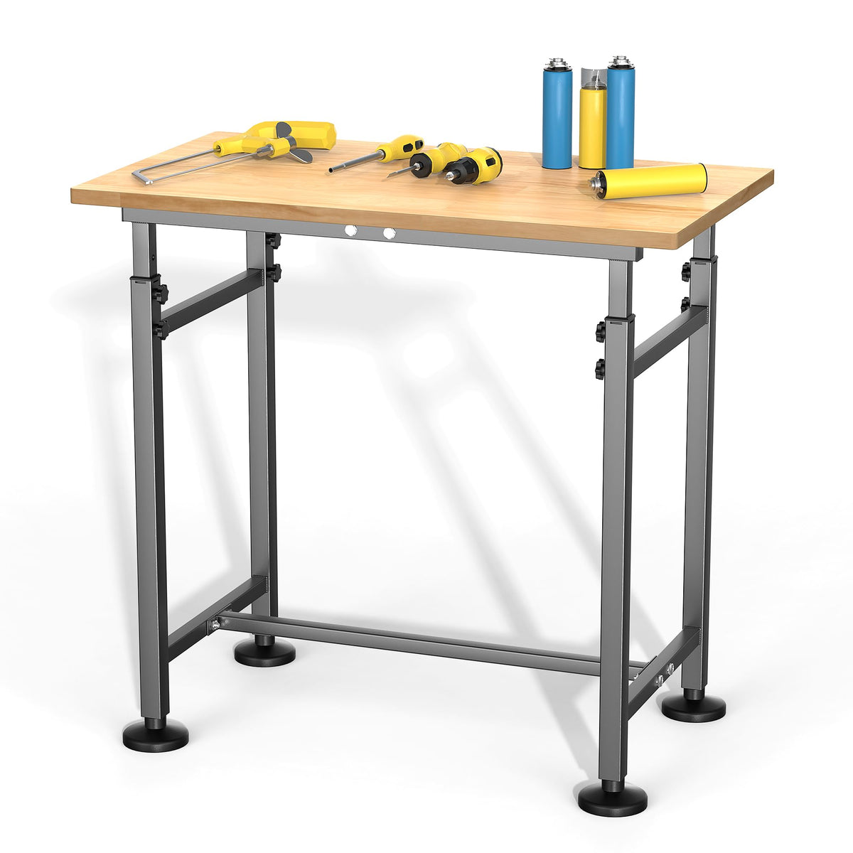 Ultrawall Workbench for Garage, 32"x18" Adjustable Height Work Table, Heavy Duty Rubber Wood Workstation for Workshop, Office, Home