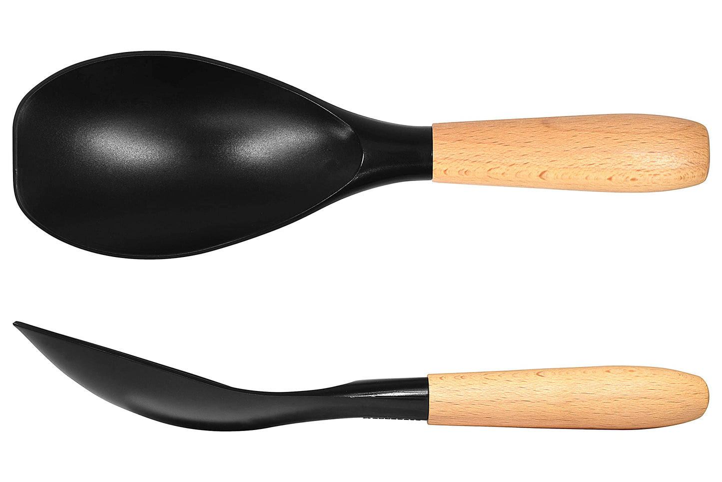 Seki Japan Stylish Kitchen Tool, Flexible Non Stick Heat Resistant Nylon Cooking Spoon, Wooden Handle Basting Spoon for Soup, Salad, Stirring, Mixing