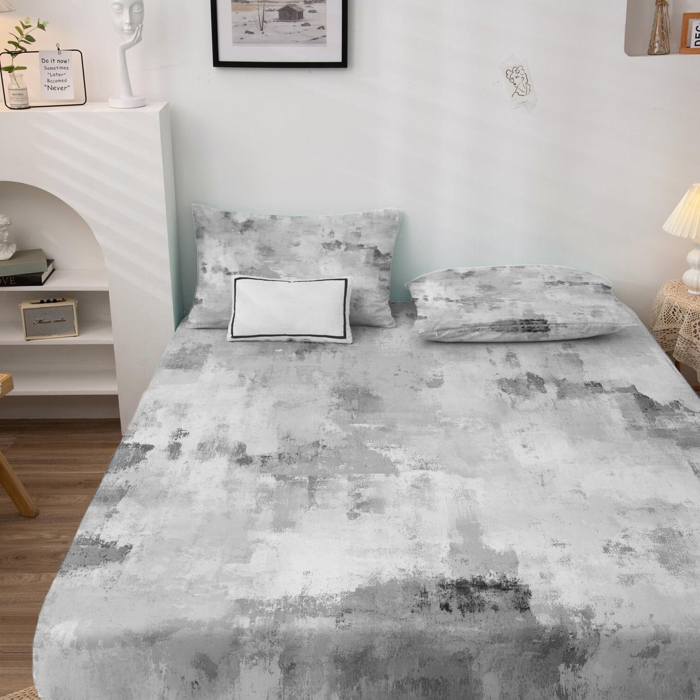 NOGAWA Abstract Sheets Full, Modern Bed Sheets, Deep Pocket & Soft Microfiber Bedding Sheets & Pillowcases 4 Piece - Fitted Sheet & Flat Sheet & 2 Pillow Cases