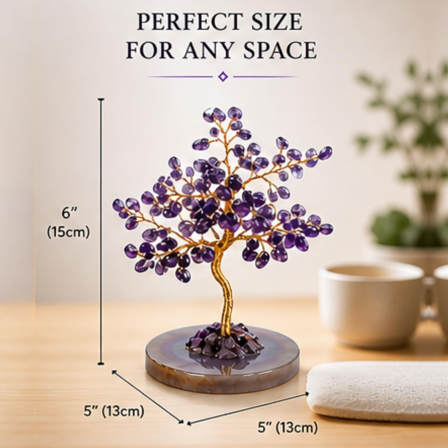 Real Crystal Tree of Life, Purple Amethyst Bonsai Money Tree with Agate Base, Spiritual Gemstone Feng Shui Decor with Gold Wire, Housewarming Birthday Gift (Amethyst (Purple))
