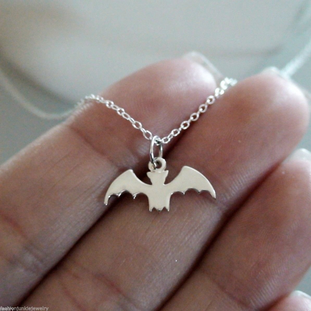 FashionJunkie4Life Sterling Silver Flying Bat Charm Pendant Necklace, 18 Inch Chain