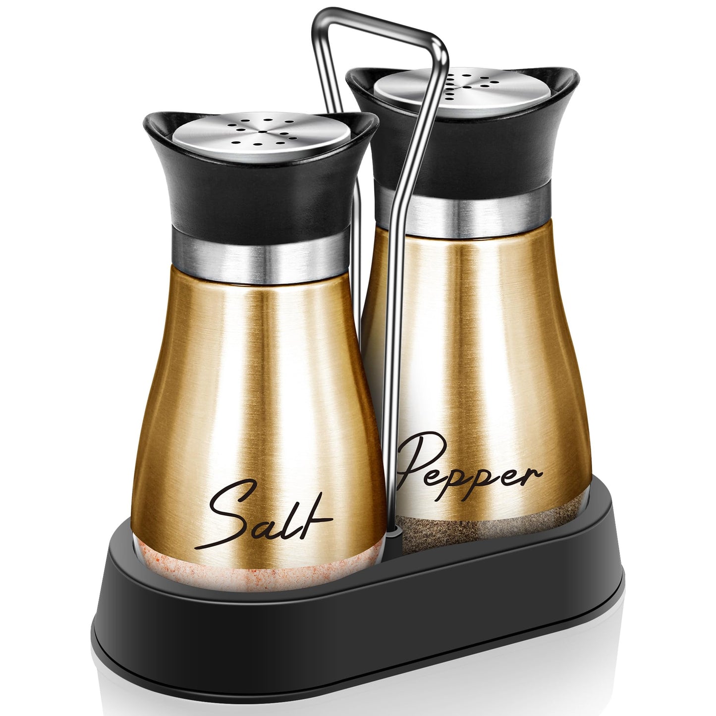 Copper Salt and Pepper Shakers Set with Holder,4 oz Modern Farmhouse Kitchen Decor and Accessories for Restaurant, Wedding, Housewarming Gifts Refillable Design (Copper)