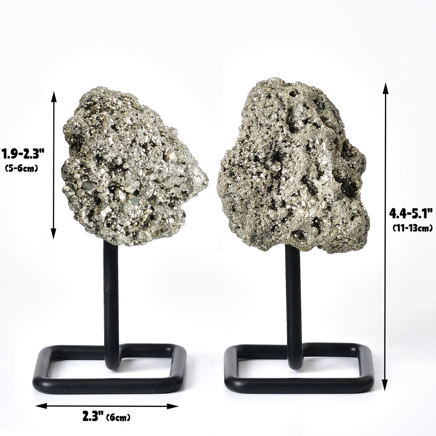 JIC Gem Natural Pyrite Crystal Stone on Metal Stand Raw Pyrite Cluster Fools Gold Reiki Healing Home Decor 300-400g