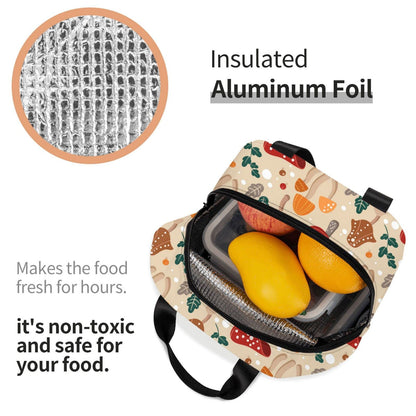 Insulated Lunch Bag Reusable Lunch Box for Women Men, Cooler Lunch Boxes Waterproof Lunch Bags Office Picnic Work, Cute Mushroom Gift