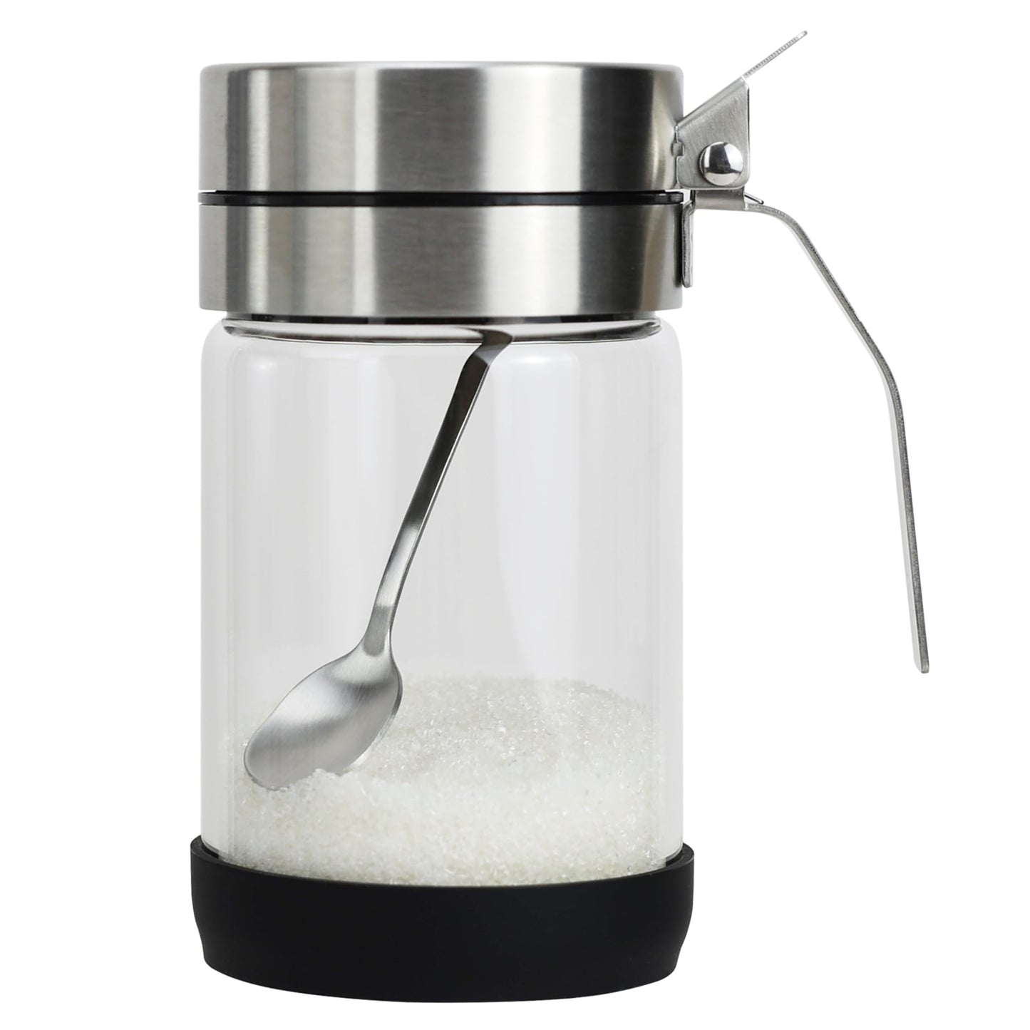 EIKS Glass Condiment Jars with Stainless Steel Lids and Spoons for Serving & Storing Sugar Spice Salt Seasoning in Home Kitchen Coffee Bar Restaurant, Container Capacity 450ml/14.5oz