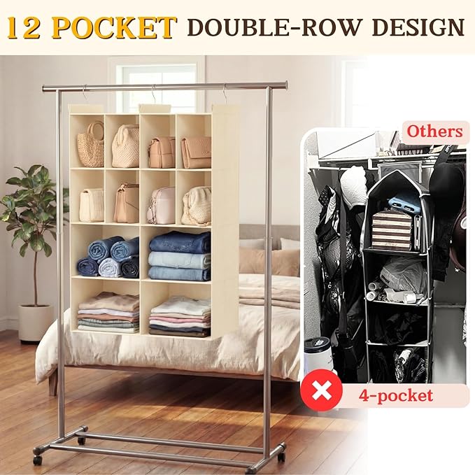Ofiray-home 4 Tier Hanging Closet Organizer, 12 Compartments Sweater Organizer