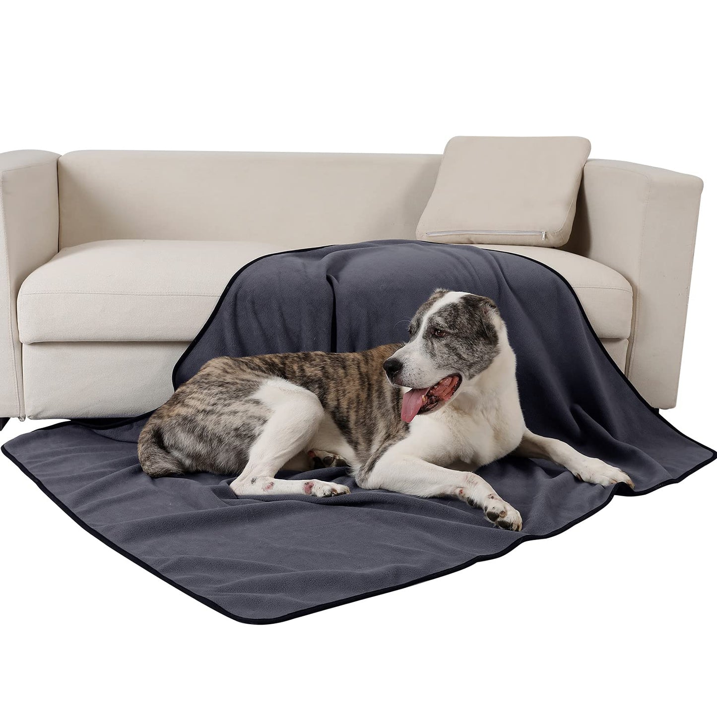 PETTOM Waterproof Pet Blankets for Dogs, Soft Warm Cats Fleece Blankets for Pets 3 Layer Pet Throw Blanket Protects Couch Bed from Spills Stain Super Large 152 x 127 cm-Grey