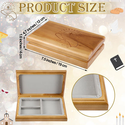 Threehoney First Communion Valet Box Wooden Jewelry Box with Felt Lining 7.5 x 4.7 x 1.6 Inch Personalized First Holy Communion Gifts for Religious Keepsakes and Rosary Beads Storage