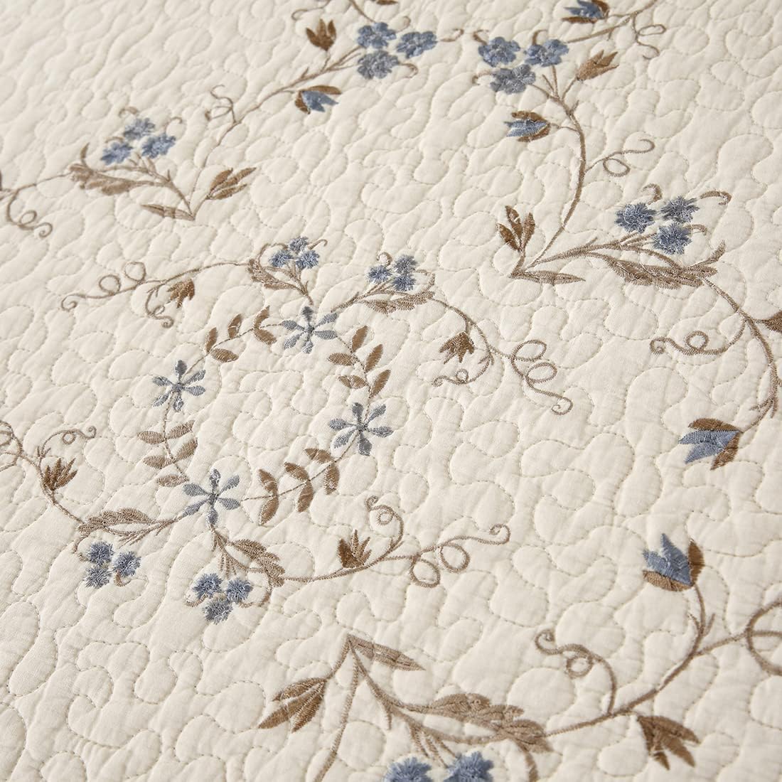 vctops 3-Piece 100% Cotton Bedspread Coverlet Set Twin Size Elegant Floral Embroidered Reversible Patchwork 1 Quilt and 2 Pillow Shams (Flower B,Twin)