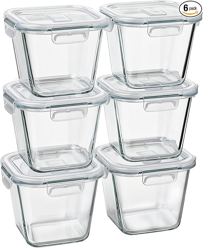 Glass Soup Containers with Lids 32 oz, 4 Cup Glass Storage Containers, Tall