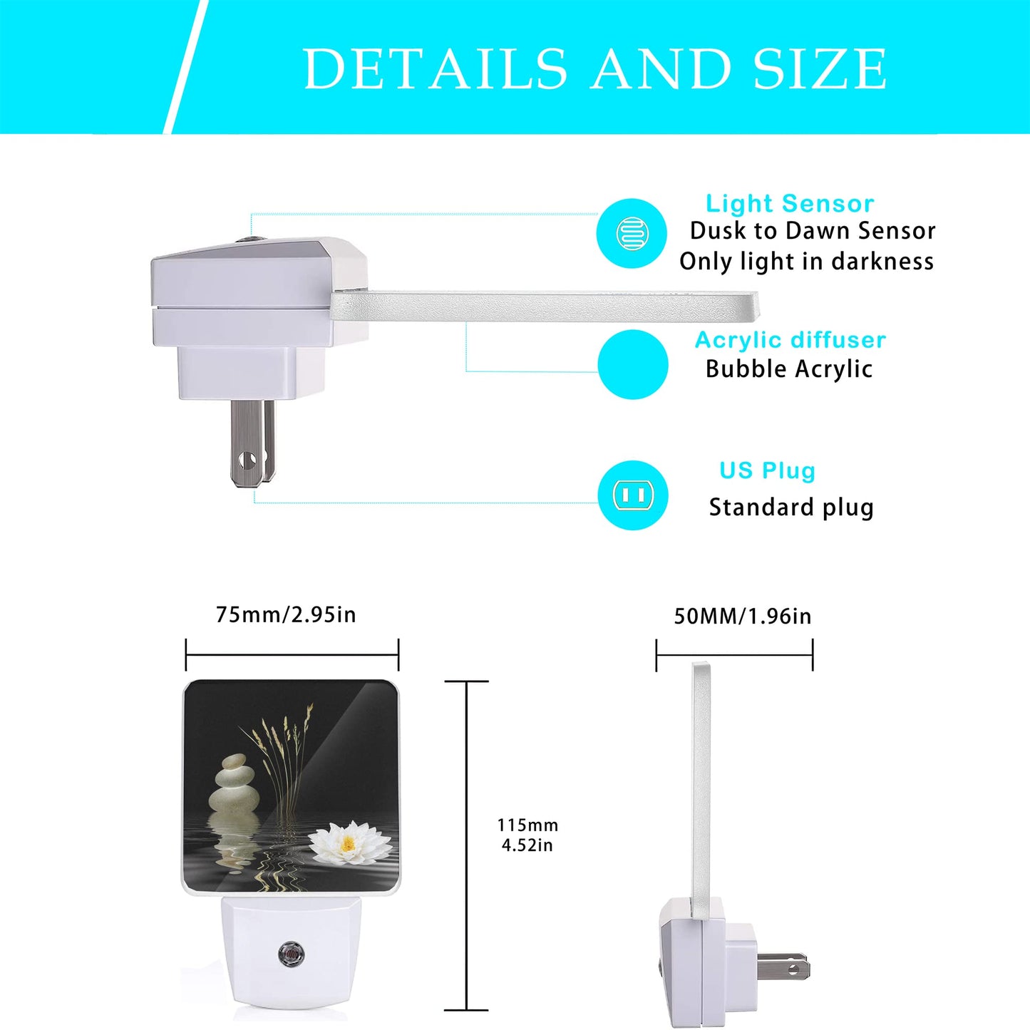 Oeaskly Zen Spa Night Light,Grey Stones Lotus Night Lights Plug into Wall Dusk to Dawn Sensor Led Lamp for Women Men,Led Lights for Stairway/Hallway/Bedroom,0.5W