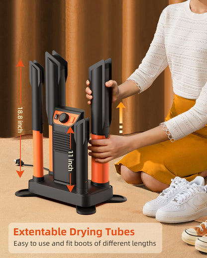 Boot Dryer Shoe Dryer, Glove Dryer & Boot Warmer with Heat Blower, Ski Boot Dryer with Adjustable Tubes & Timer, Ultra Silent, Quick Drying for Work Boots, Ski Boots, Sneakers, Gloves, Hats, Helmets