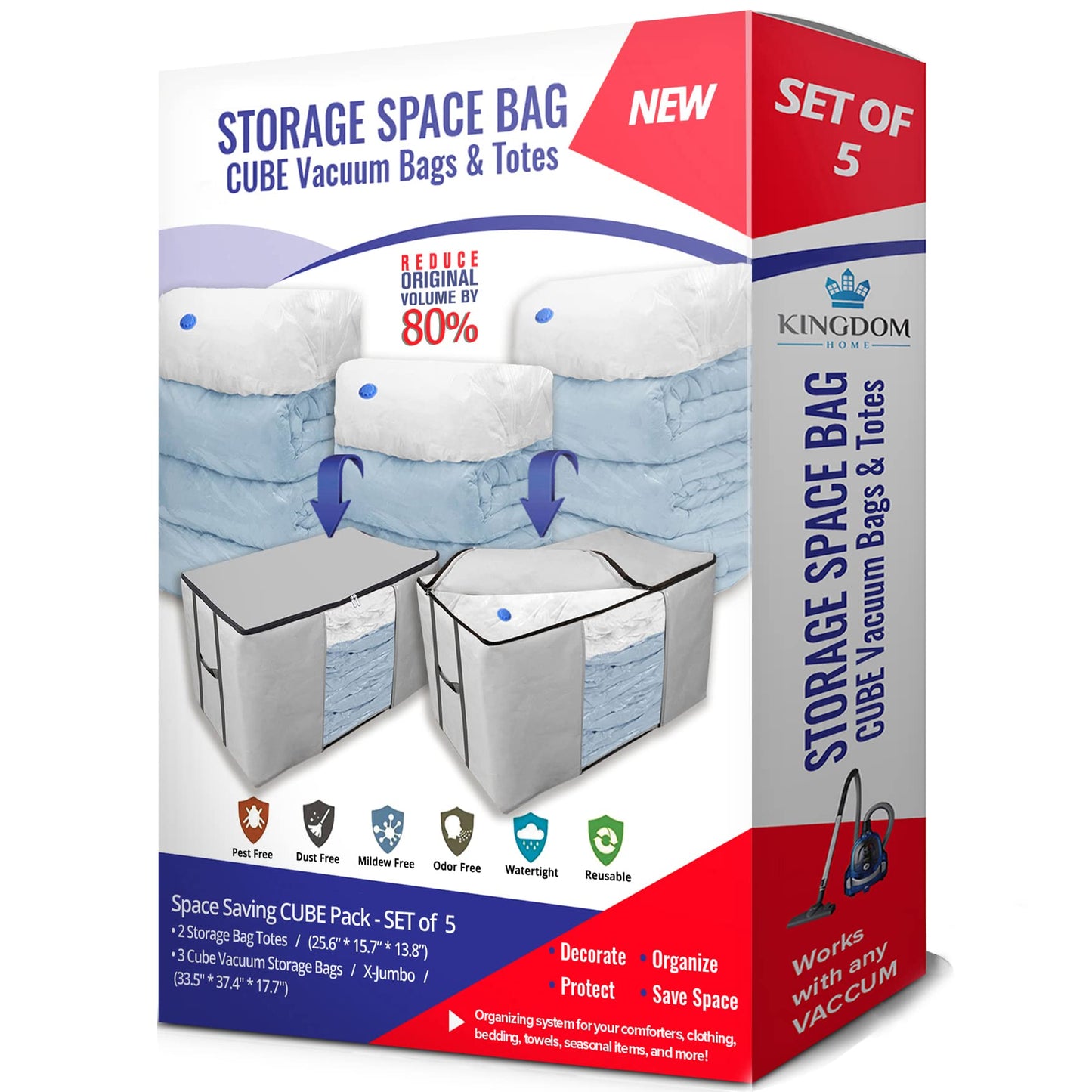 Cube Vacuum Storage Bags, Space Saver Bags, Premium Totes with Cubic Vacuum Compression Seal Bags for Clothing & Bedding. Space Saving Jumbo Organizer for Storing Clothes, Comforters,Blankets,Pillows+