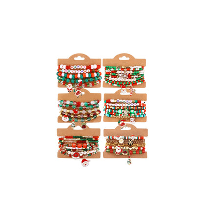Cooluckday 36Pcs Christmas Bracelets Bulk Christmas Gifts for Women Friendship Bracelets Xmas Snowflake Snowman Bell Santa Claus Bracelets Stretch Bracelets as Party Gifts Bag Filler