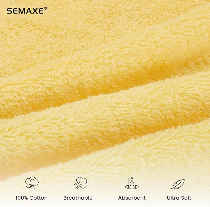 SEMAXE Yellow Hand Towels for Bathroom, 100% Cotton Towels