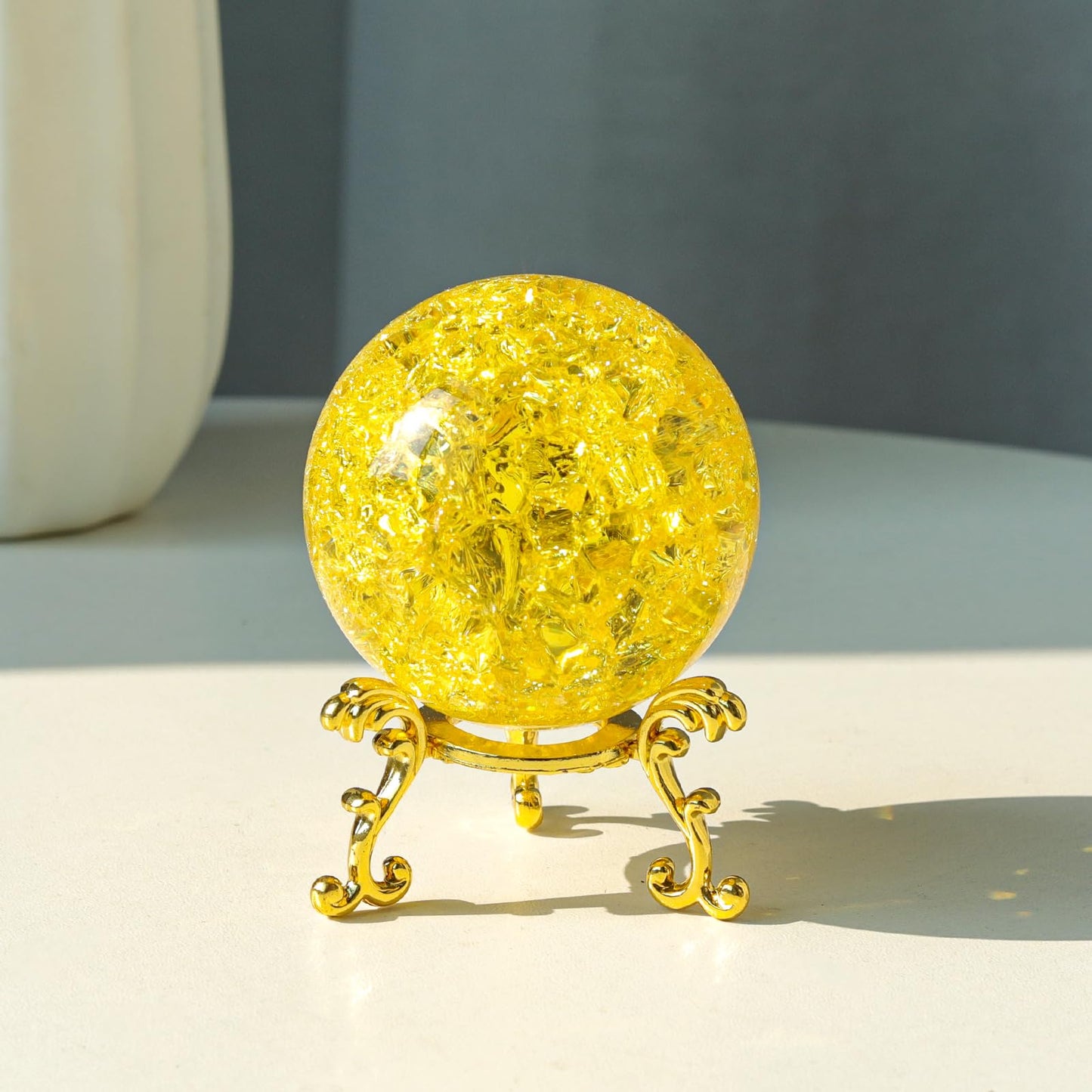 LONGWIN 50mm Ice Cracked Crystal Ball Decorative Glass Ball Home Decor Ornaments (Yellow)