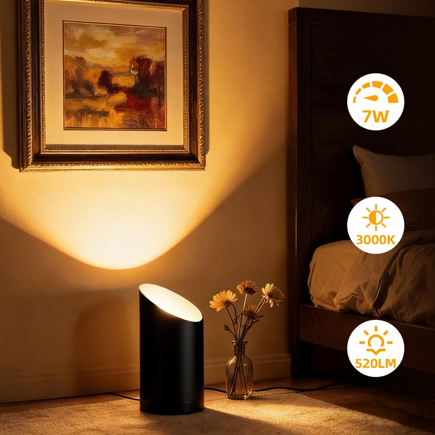 Ribgwo 2 Pack Uplighting Indoor Floor Can Lights,7W LED Up Lights with 3000K GU10 Bulbs, Spot Lights with 5.9 FT Plug Cord & Foot Switch,Ideal for Indoor Corners, Sofas, Plants, and Wall Art