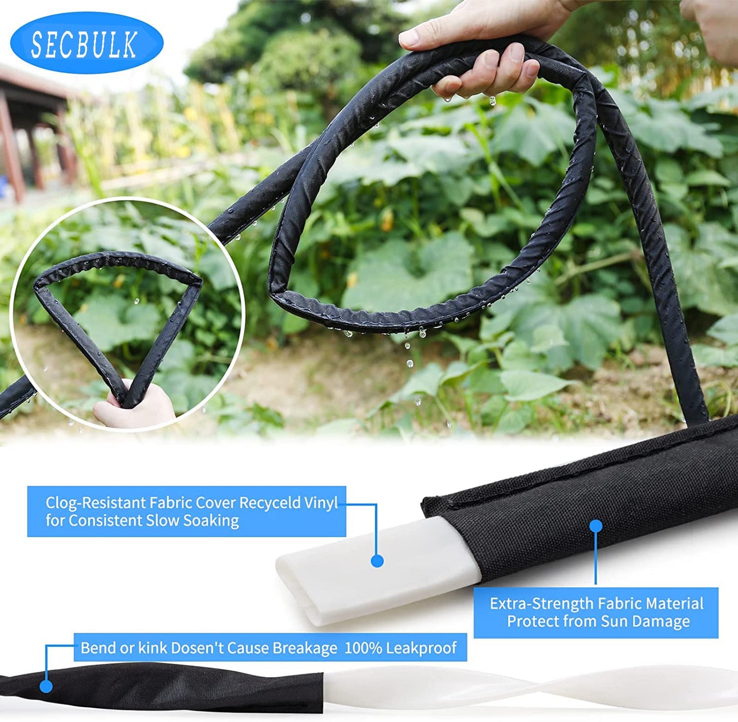 Secbulk 2026 Flat Soaker Hose 100 ft with Stakes for Garden, 50ft x 2 Linkable Drip Hose Diy Garden Irrigation System Saving 80% Water, Dual-layer Leak-free Design Water Hose with Holes