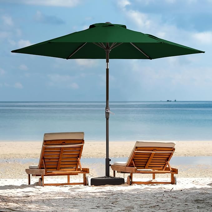 JEAREY 7.5FT Patio Umbrella Outdoor Market Umbrella with 6 Sturdy Ribs, Push Button Tilt/Crank Table Umbrella for Garden, Deck, Backyard and Pool, Dark Green