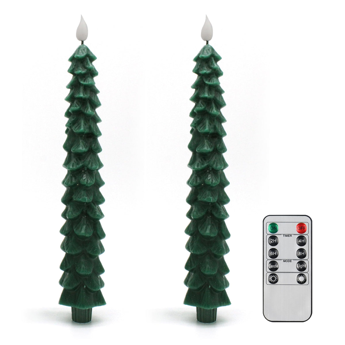 CVHOMEDECO. Christmas Tree Candles Battery Operated Taper Candle with Remote and Timer, Christmas LED Flameless Flickering Candles for Christmas Decor. 11.5 Inch, Pack of 2
