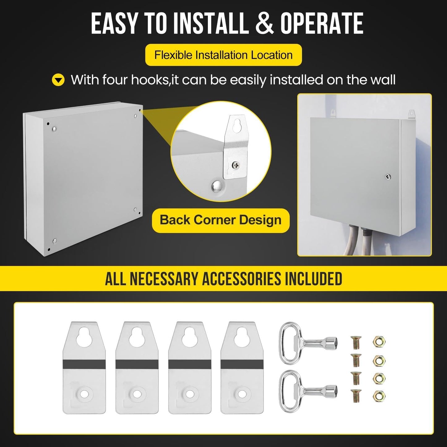 Outdoor NEMA Steel Enclosure, 24x24x8 NEMA 4X Steel Electrical Box, IP66 Waterproof & Dustproof, Outdoor/Indoor Electrical Junction Box
