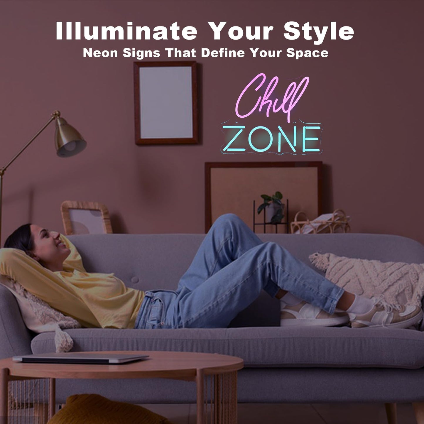 Chill Zone Neon Signs for Wall Decor Dimmable LED Neon Light USB Powered Light Up Signs for Home Lounge Game Room Bar Bedroom Wall Art Man Cave Decor