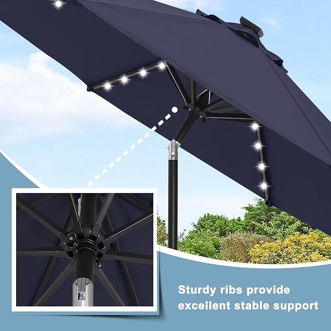 ABCCANOPY Durable Solar Led Patio Umbrellas with 32LED Lights 11FT (Navy Blue)