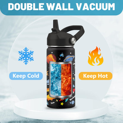Space Astronomy Gifts, 16 oz Space Water Bottle with Straw Lid, Stainless Steel Insulated Tumbler, Astronaut Planet Birthday Gifts Cups