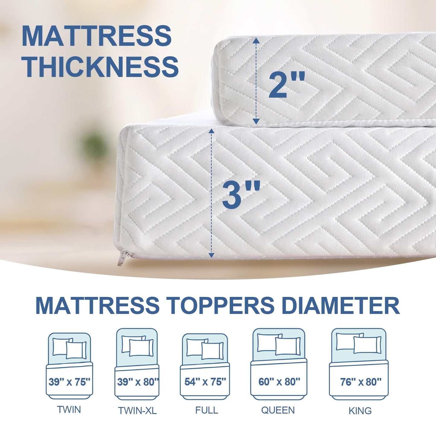 Eiayeebil 3 Inch Memory Foam Mattress Topper Full, Memory Foam Pad with Removable & Washable Cover, Bed Topper for Back Pain, Non-Slip Ventilated Design, Full Size