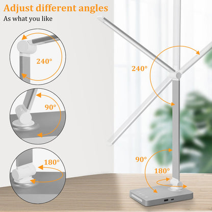 LED Desk Lamp with USB Ports,Touch Desk Lamps for Home Office with 5 Color Modes,3 Brightness Desk Light with Small Night Light,Reading Lamp Table Lamp for Bedroom Bedside Study Black （with adapter）