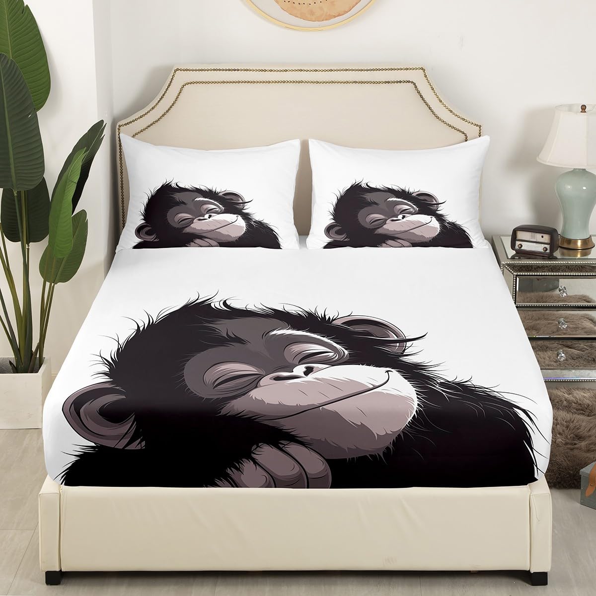 Erosebridal Gorilla Bed Sheets Set Cartoon Wildlife Sheets,Minimalist Sketch Sheet Set Full,Abstract Art Monkey Flat Sheet Wild Animals Cute Room Decor