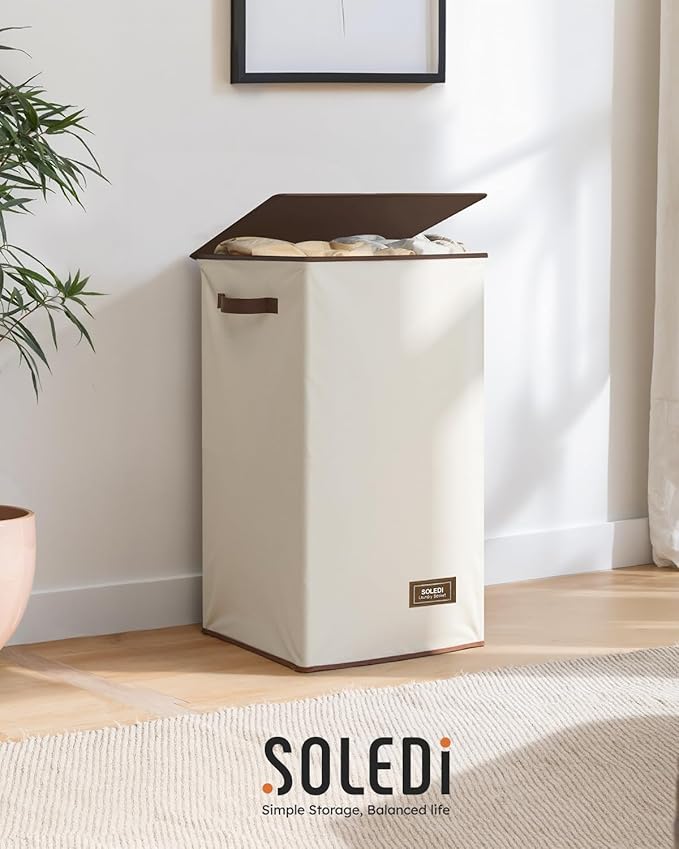 SOLEDI Laundry Hamper with Lid 90L Large & Tall Collapsible Laundry Basket