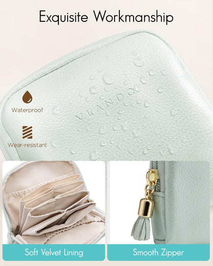 VLANDO Small Jewelry Travel Case,Jewelry Pouch Bags with Zipper,Velvet Jewelry Organizer Storage Bag for Bracelet Rings Earring Travel Essentials Gifts for Women Girl-Mint Green