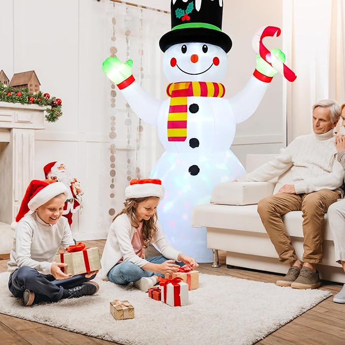 FRAMICS 7 FT Christmas Inflatable Outdoor Decoration,Snowman Christmas Inflatable Blow Up Christmas Decorations Outdoor with Built-in Colorful Rotating LEDs for Holiday Indoor Outdoor Garden
