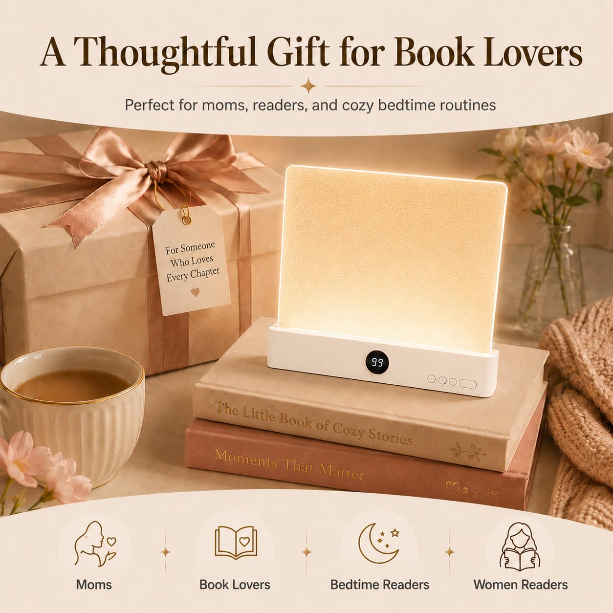 Faluricent Book Light for Reading in Bed at Night, Rechargeable Flat Book Light with 3 Color Modes & Timer, Dimmable Full Page Light, Clear LED Page Reading Light for Travel (White)