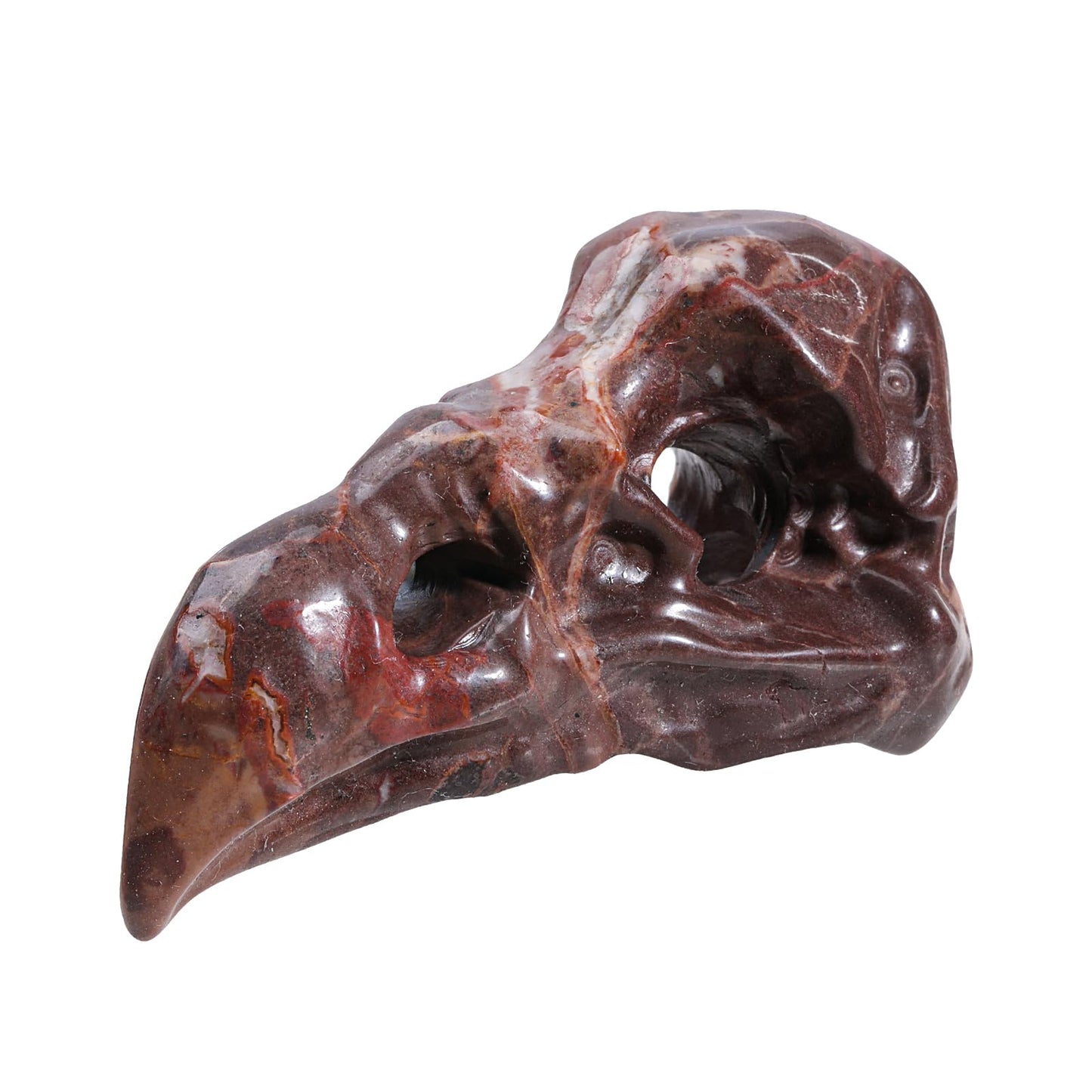 TUMBEELLUWA 3.15 Inch Carved Crystal Raven Head Skull Statue Natural Bloodstone Small Animal Figurines Gothic Desk Decor for Home Office