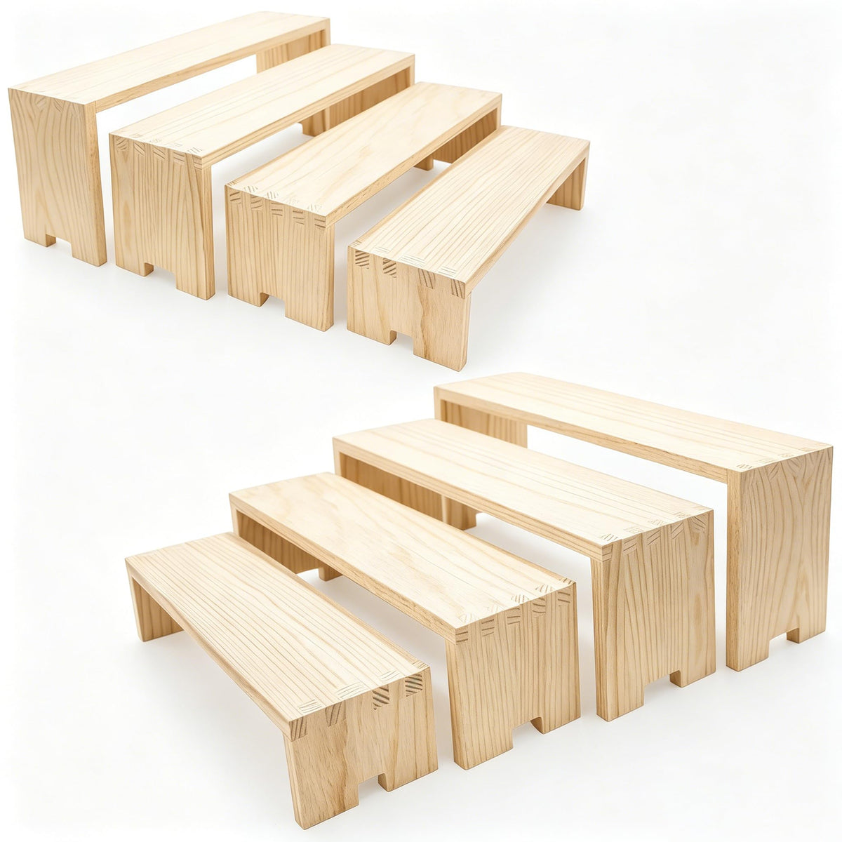 Yikaroeli 2 Set Large Wood Display Risers Display Stands Wooden Cupcake Stand Dessert Food Buffet Risers for Vendor Events 4 Tiered 8Pcs Table Sets Cake for Display