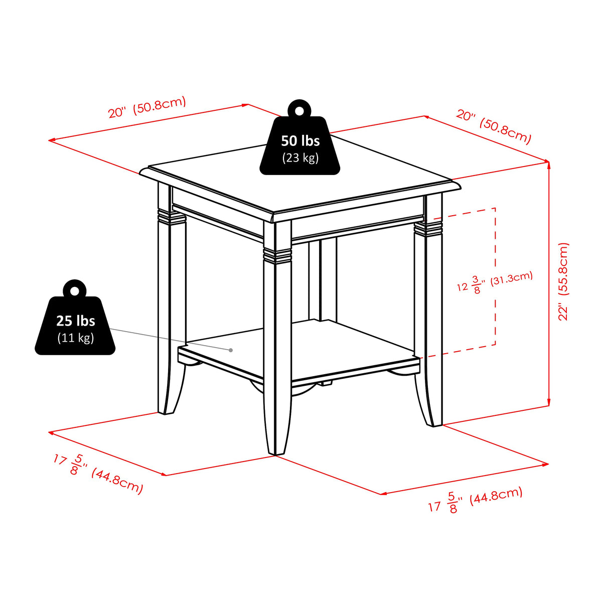 Winsome Nolan End Table, 20" Wide, 22" Tall, for Living Room, Bedroom, Cappuccino