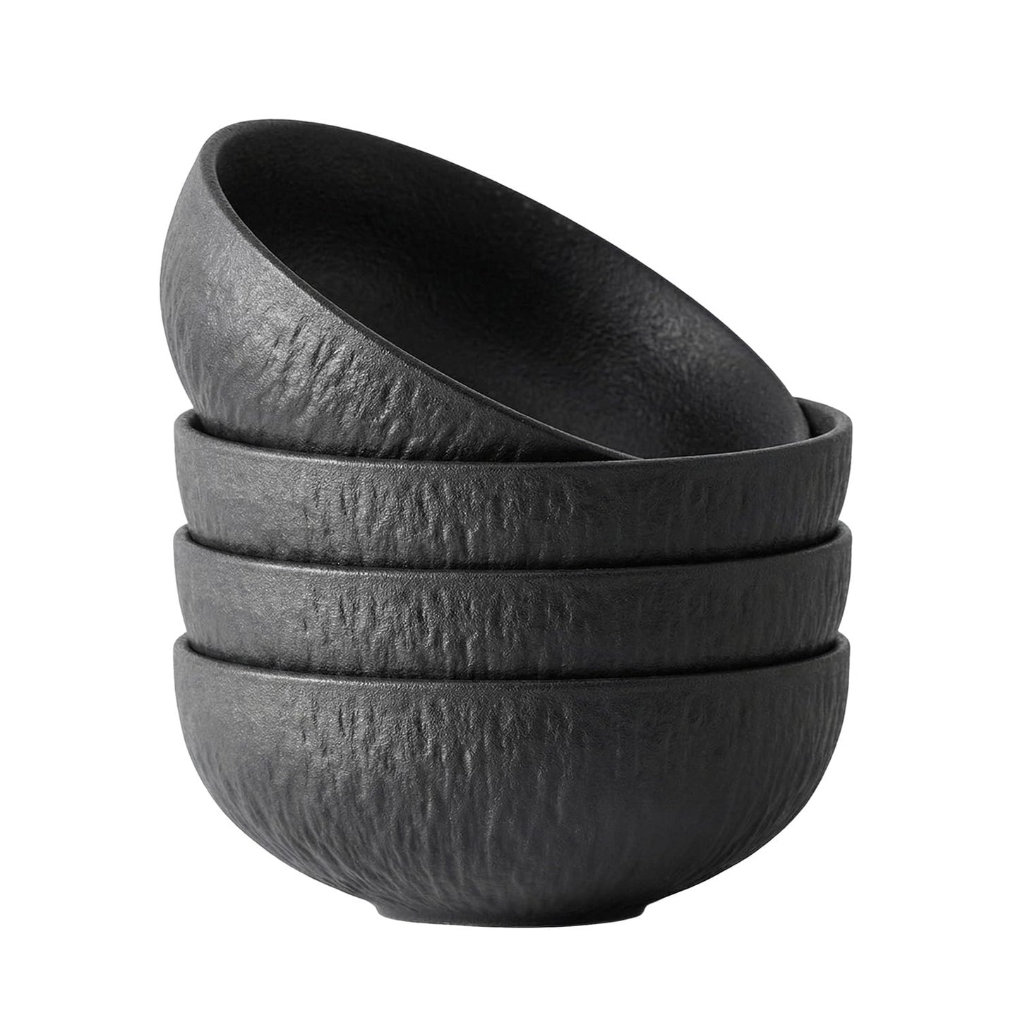 KINGSTONE Black Bowls Set of 4, 20.4 OZ Matte Marble Pattern Premium Porcelain Soup Bowls, Ceramic Cereal Bowl Set for Salad, Dessert, Pasta, Microwave and Dishwasher Safe