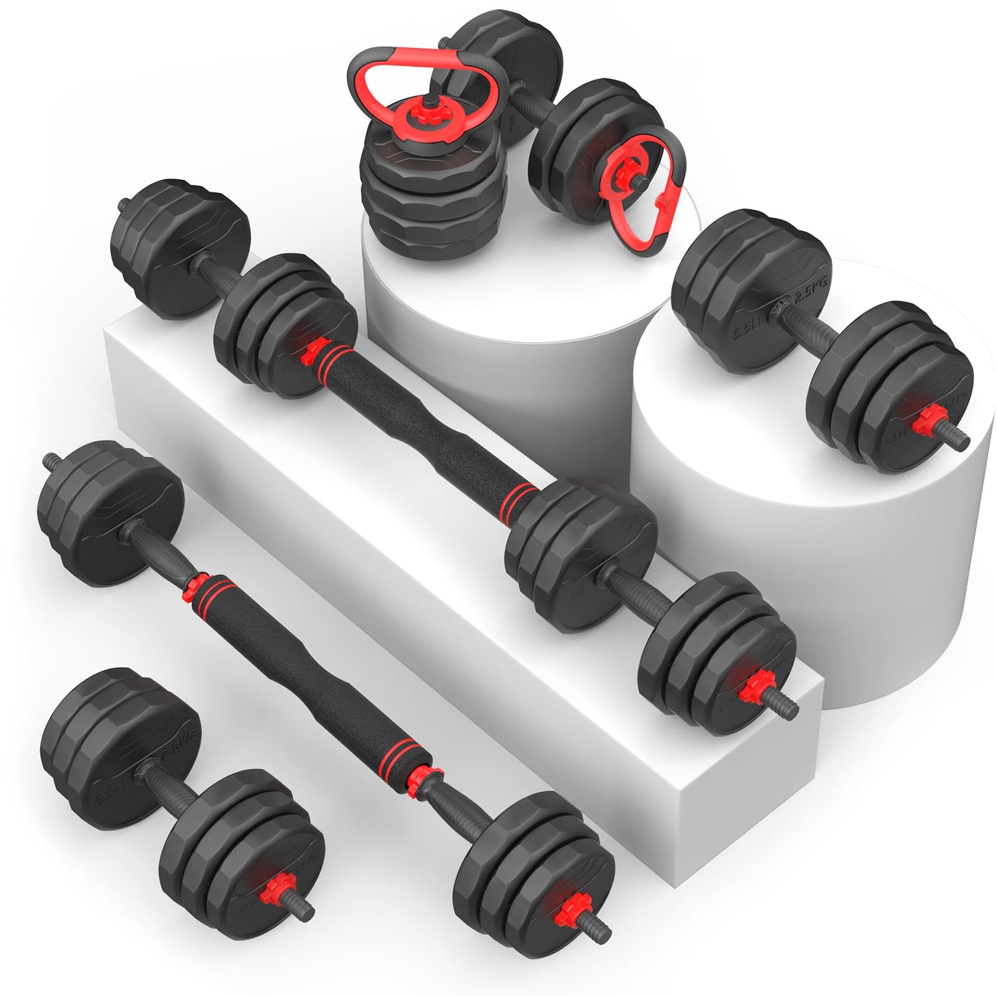Adjustable Dumbbells, 20/30/40/55/60/70/80/90lbs Free Weights Dumbbells Convertible 2 or 3 in 1 Set Used as Barbell, Kettlebells, A Pair of Lightweight for Home Gym