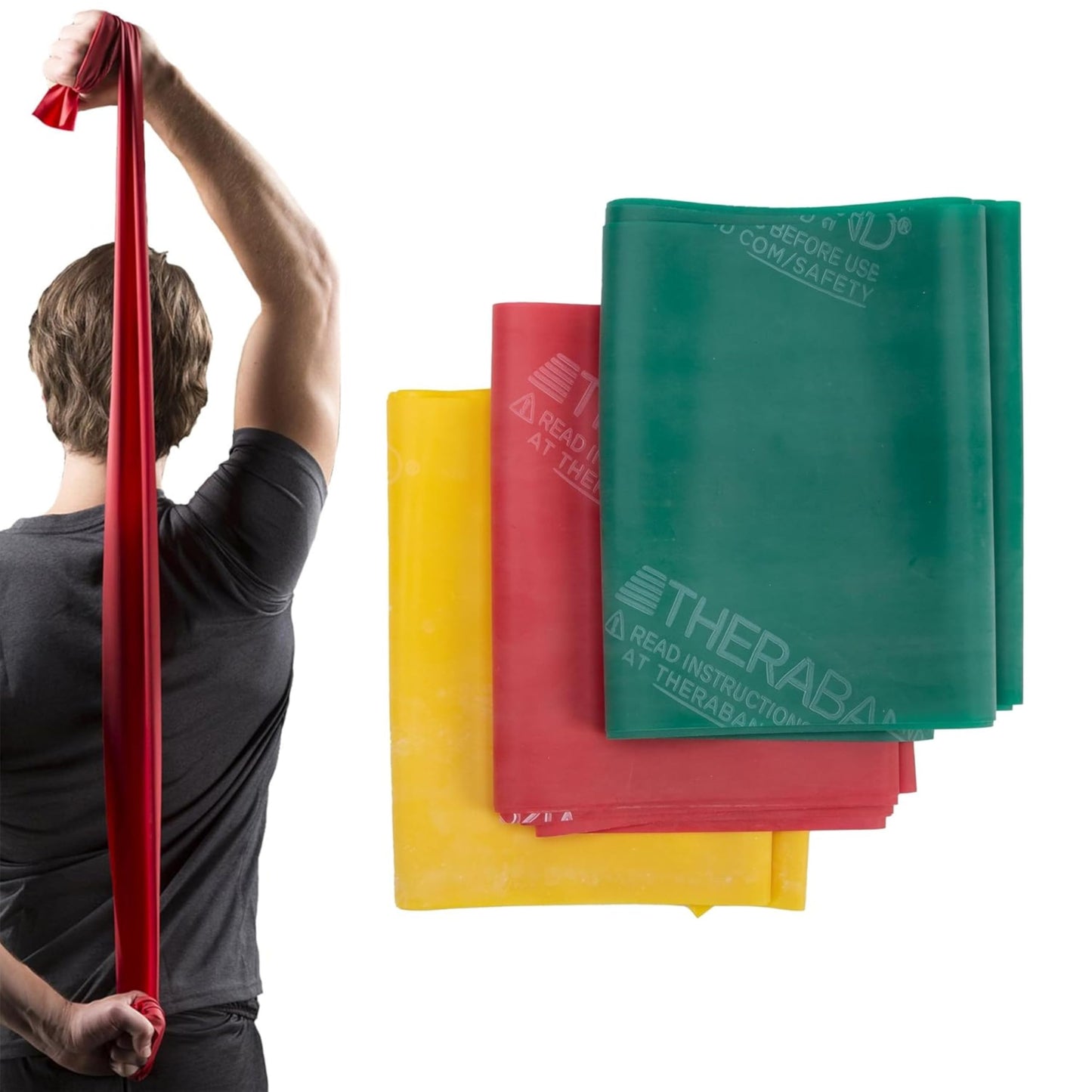 THERABAND Resistance Bands Set – Stretch Bands for Exercise, Therapy & Strength Training – Natural Rubber Latex Exercise Band for Men & Women - Resistance Bands Light, Medium and Heavy Resistance