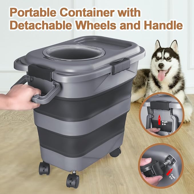 Dog Food Storage Container，2 Pack 25 lbs Airtight Collapsible Cat Food Storage