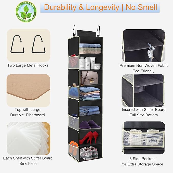 2 Pack Large-Sized Hanging Shoe Organizer 8-Shelf, Hanging Closet Organizer