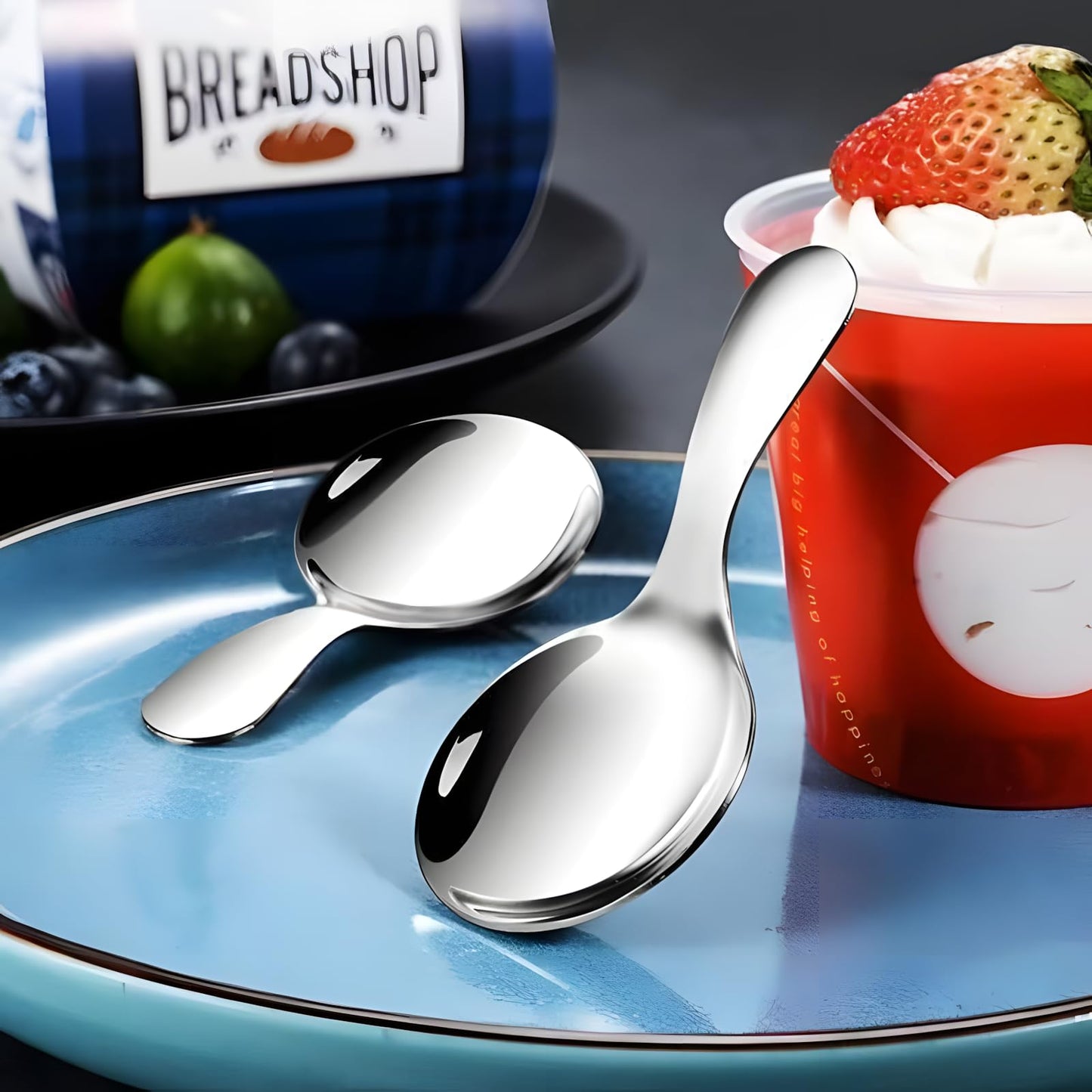 5PCS Short Handle Spoon, Stainless Steel Mini Spoons Thickened Small Round Spoon For Salt Condiments Dessert Tea Coffee (Silver)