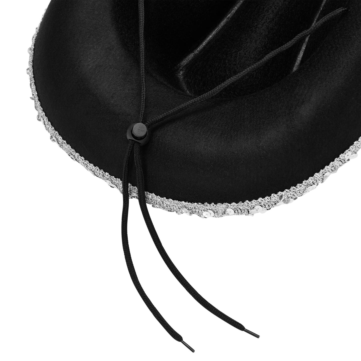Juaugusep Western Cowboy Costume Set Bandana Wide Brim Western Style Sequins Cowgirl Hats & Tassel Scarf 2PCS Set for Party (Black Sequin, 2Pcs)