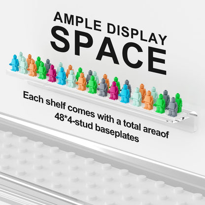 ACRYDECOR 4Pack Acrylic Minifigure Display Case Holds Up to 96 Figures, Wall Mount Acrylic Floating Shelf Display With Brick Building Baseplates