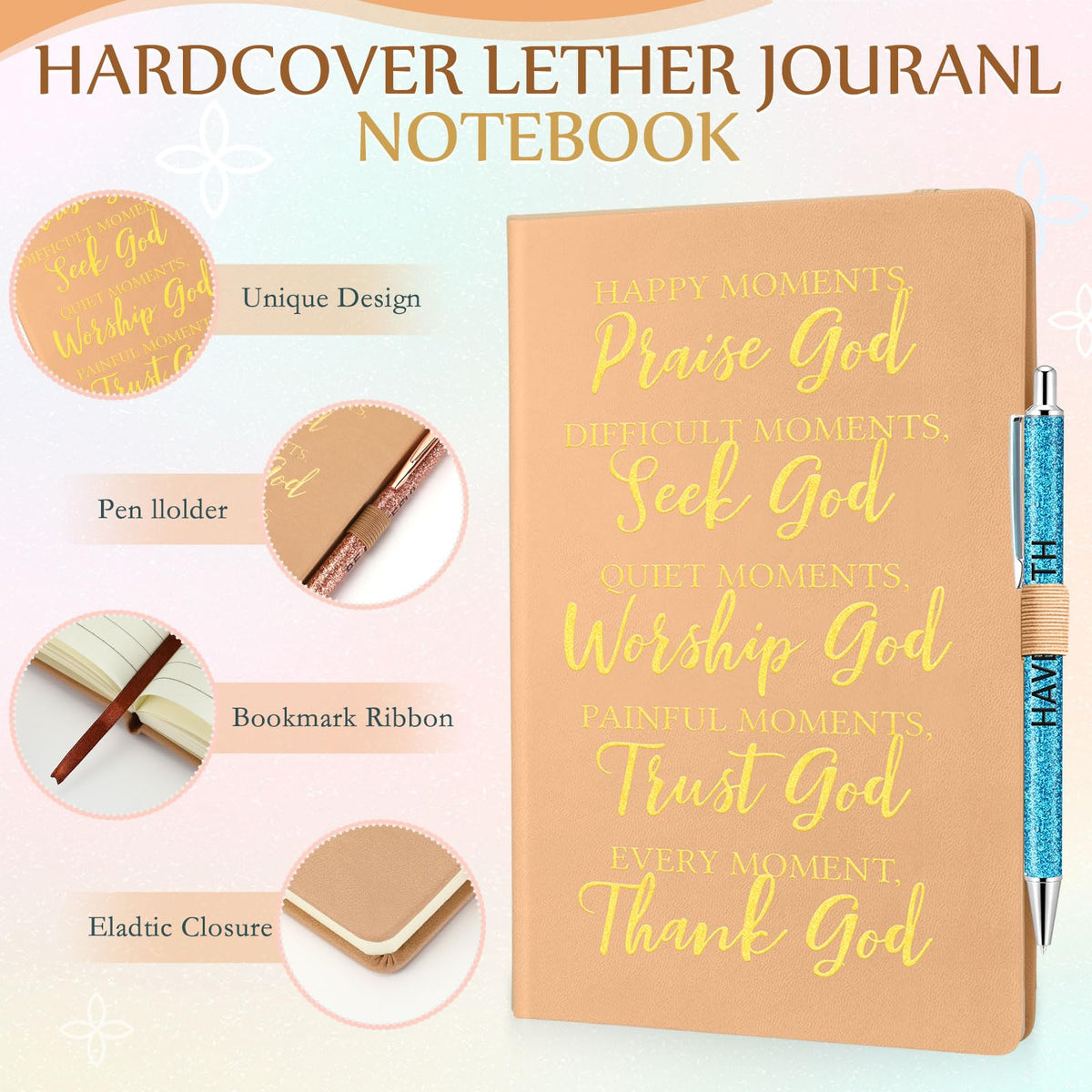 SiliFine 6 Pcs Christian Gifts for Women Be Still and Know Faith Religious Inspirational Thank You Gift Spiritual Birthday Christmas for Water Bottle Cosmetic Bag(Yellow)