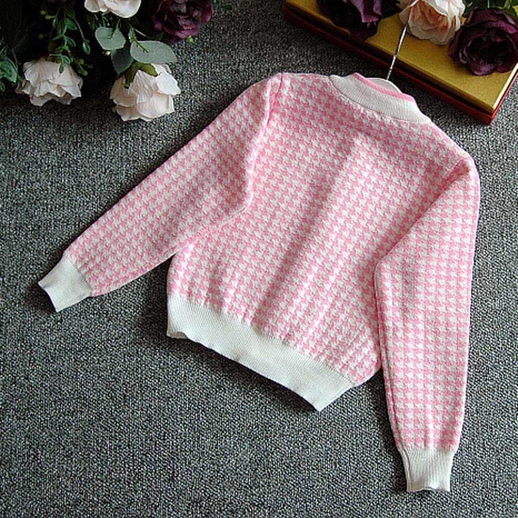 CM C&M WODRO Girls Dress, Autumn Winter Toddler Kids Plaid Knitted Sweater Dress Set Baby Girls Coat Tops+Skirt Set (Pink, Size 9 (3-4 Years))