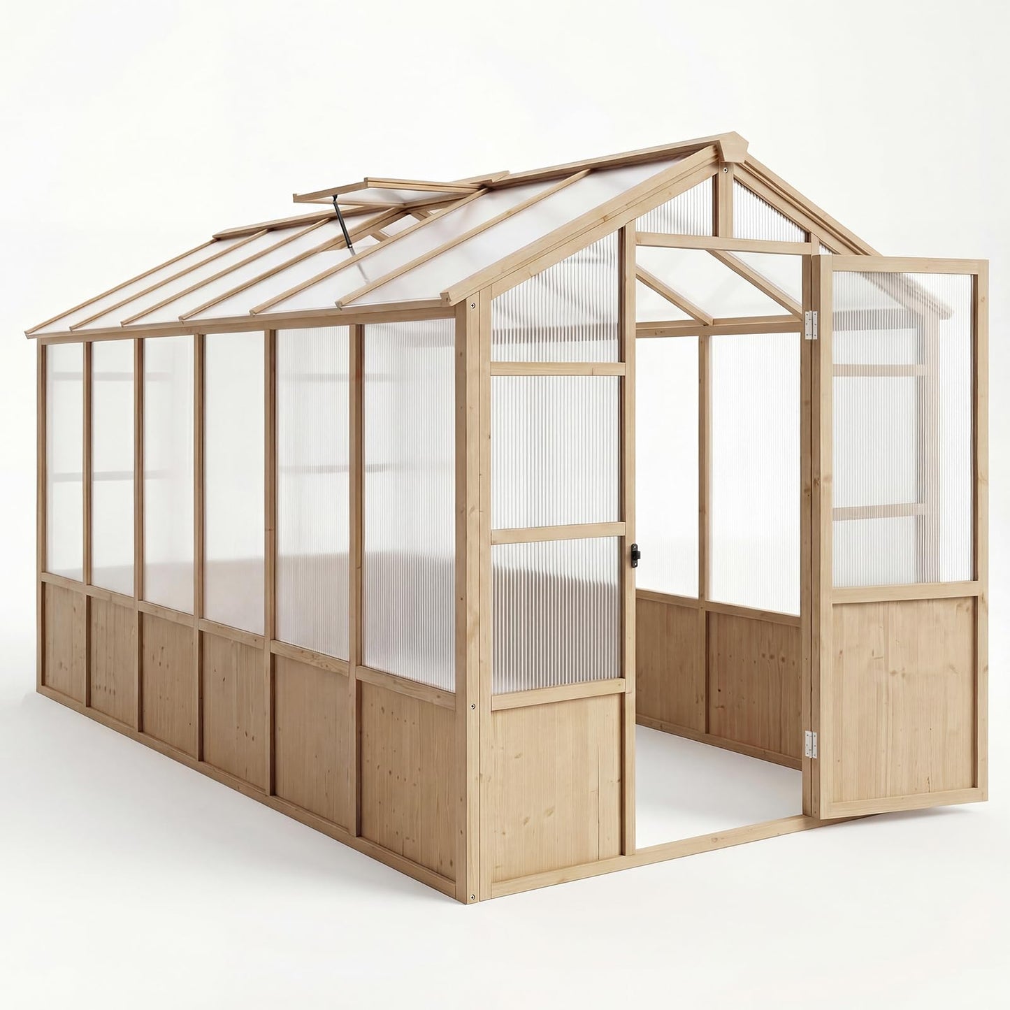 6x12 FT Wooden Greenhouse for Outdoor, Walk-in Greenhouse Kit with Ventilated Window & Lockable Door & Polycarbonate Panels, Large Wood Frame Green House for Garden, Backyard, Patio, Lawn, Plant