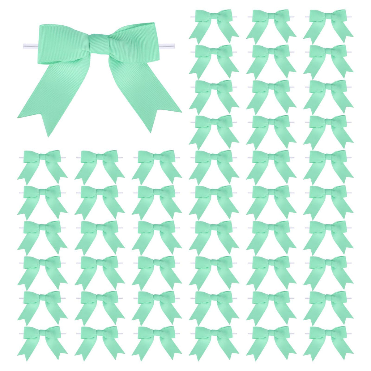 Meseey 50 Pcs 3 Inches Grosgrain Ribbon Twist Tie Bows Aqua Pretied Premade Craft Bows for Treat Bags Gift Wrapping Basket Wedding Baby Shower Brithday Christmas Party (Aqua)